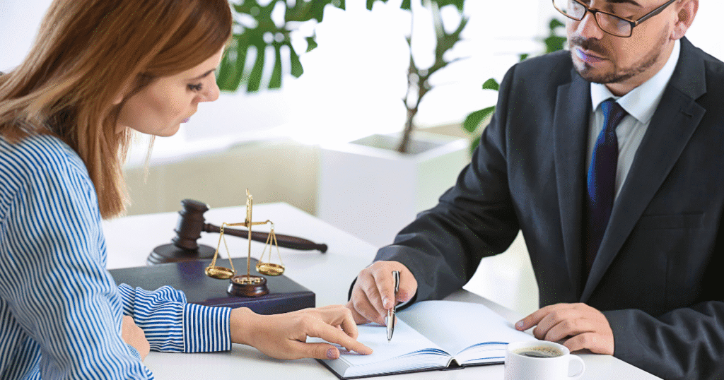 Lawyer in Chicago office advising client on are companies required to pay severance laws.